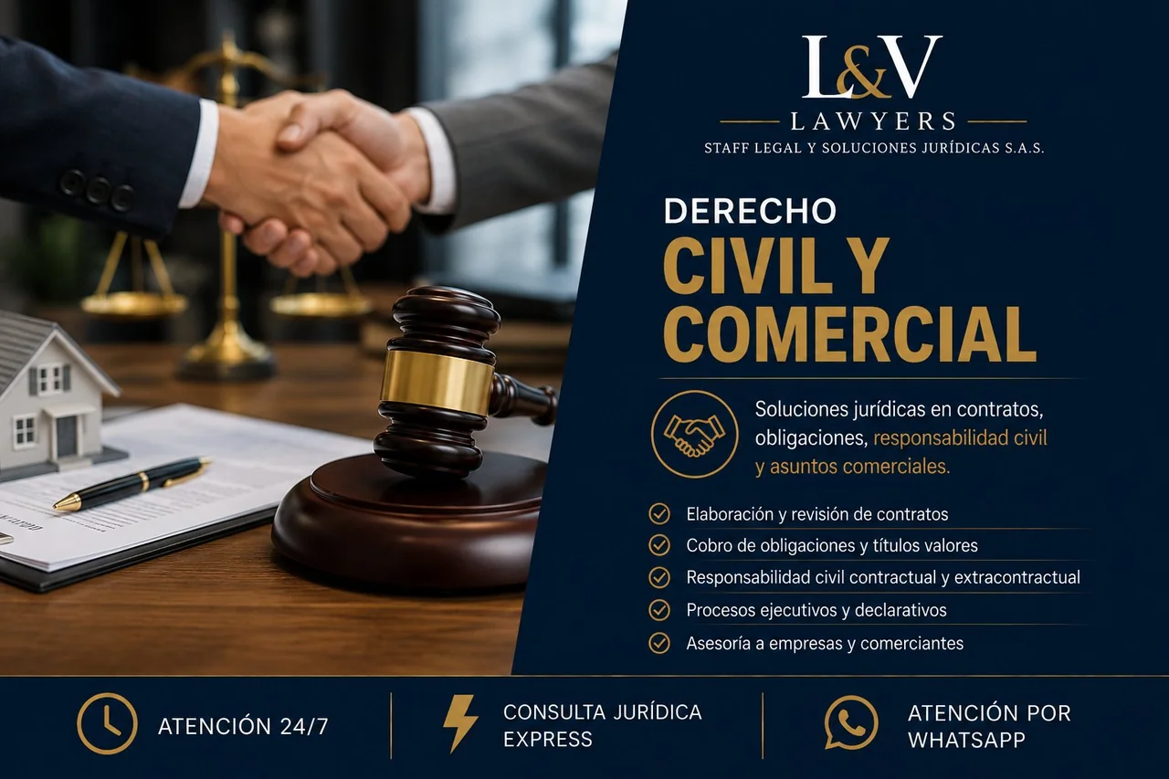 Derecho Civil y Comercial: contratos, cobro de obligaciones y títulos valores, responsabilidad civil, procesos ejecutivos y declarativos
